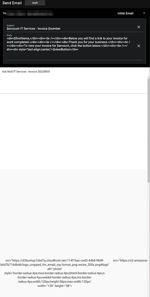 Email Signature HTML not rendering properly Hosted • invoicing.co